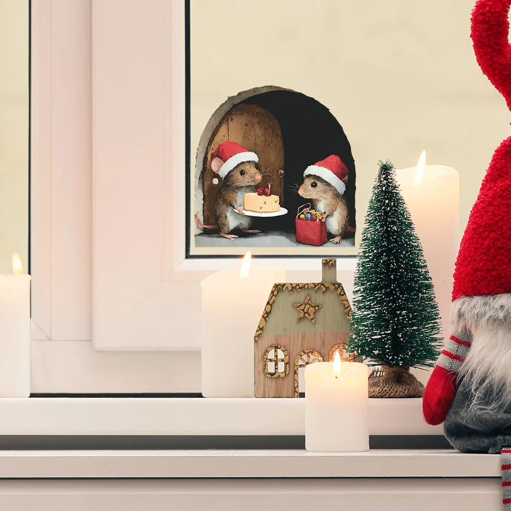 Cute Christmas Small Mouse Wall Stickers Xmas Decoration For Home Noel Navidad Merry Christmas Decor 2025 Happy New Year 2026