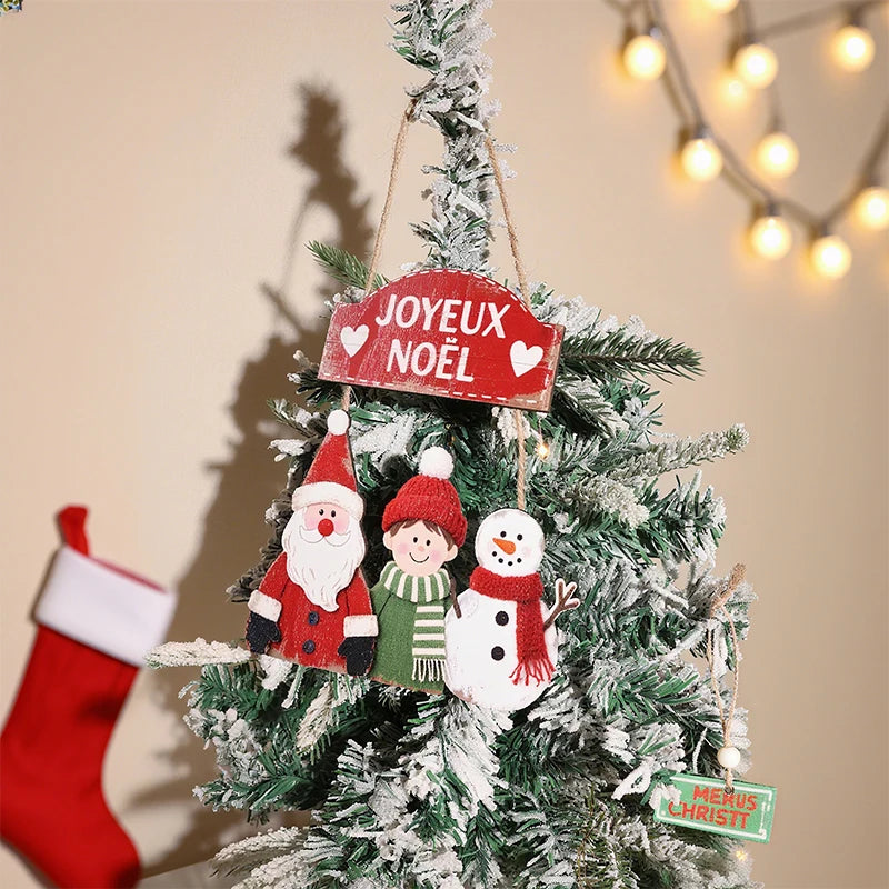 Natal Navidad Christmas Decor Happy New Year Christmas Hanging Pendant Wooden Crafts Santa Claus Wall Ornament