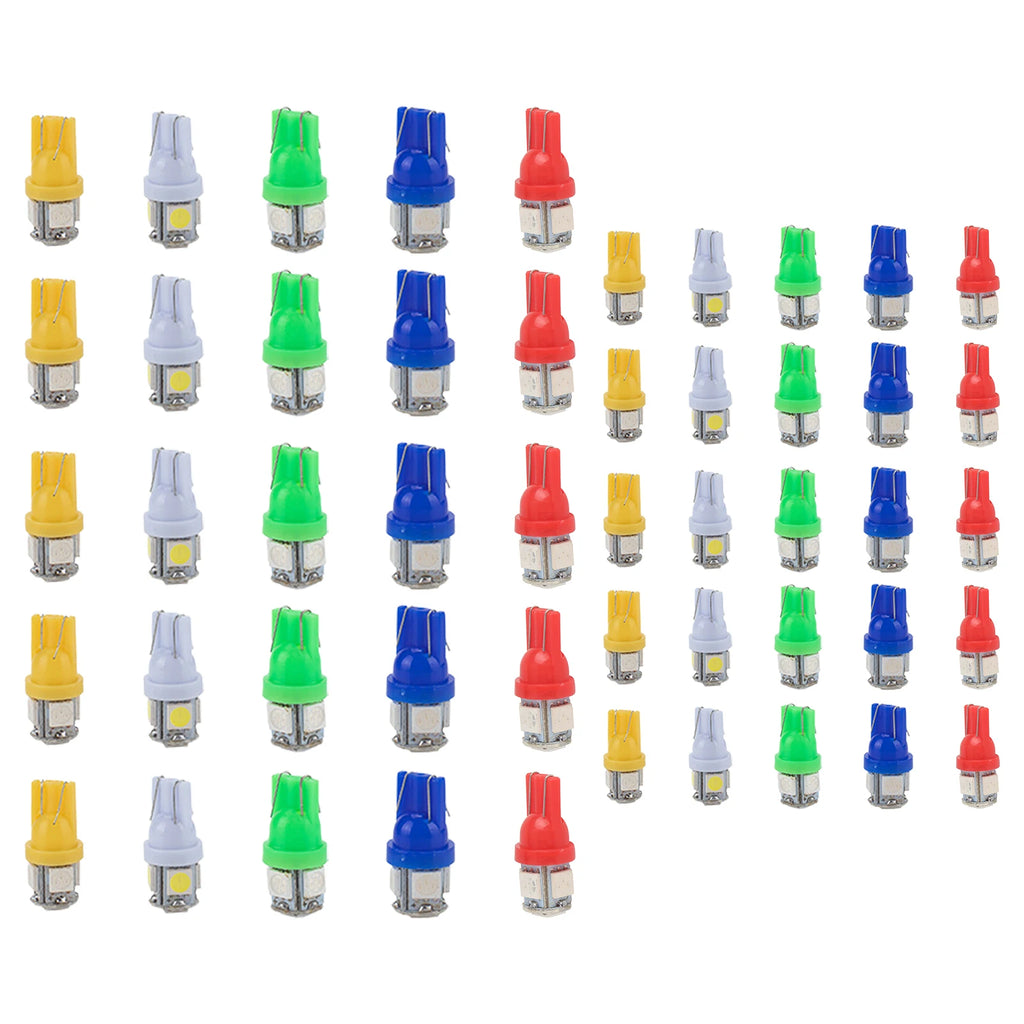 50pc/set Led W5W T10 Car Led Wedge Lamp T5 W3W Bulbs Lights Wedge Concierge Lights Map Lights 6500K 12V Auto Instrument Lamp