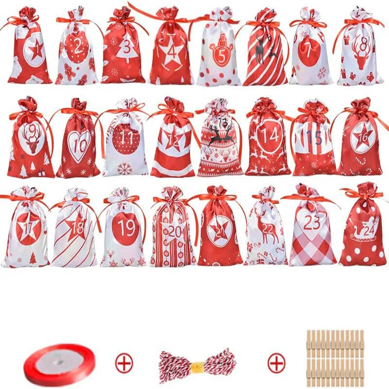 24pcs Christmas Decoration Advent Calendar Gift Bags Kerst Decoratie DIY Paper Stickers Wooden Ornament Xmas Navidad kid Gift