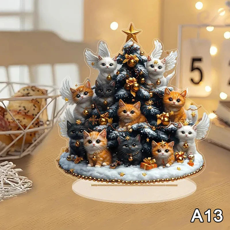 2D Flat Acrylic Christmas Desk Decor With Base Snowman House Rotating Carousel Reindeer Christmas Series Home Office Navidad