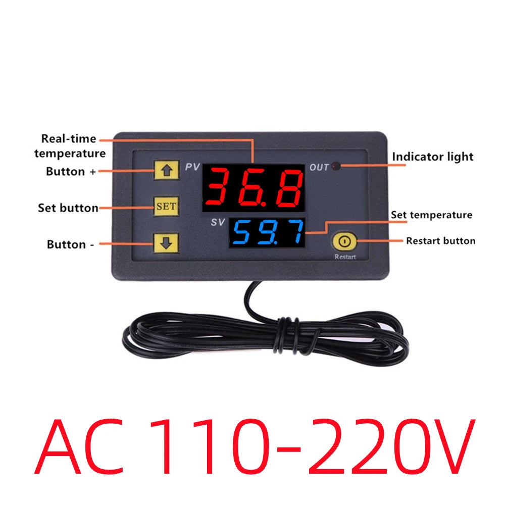 W3230 Mini Digital Temperature Controller 12V 24V 220V Thermostat Regulator Heating Cooling Control Thermoregulator With Sensor