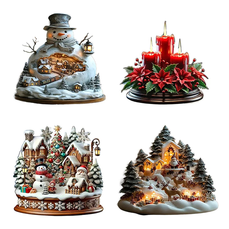 2D Flat Acrylic Christmas Desk Decor With Base Snowman House Rotating Carousel Reindeer Christmas Series Home Office Navidad
