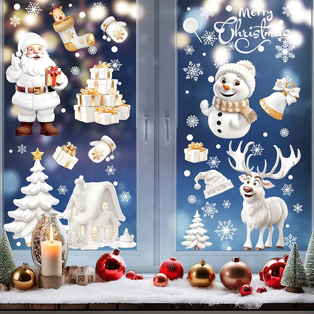 9pcs/set Christmas Window Stickers Xmas Snowflake Snowman Decal New Year Navidad 2025 Gifts Merry Christmas Decoration Home
