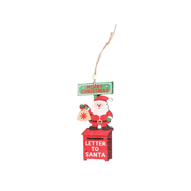 Natal Navidad Christmas Decor Happy New Year Christmas Hanging Pendant Wooden Crafts Santa Claus Wall Ornament