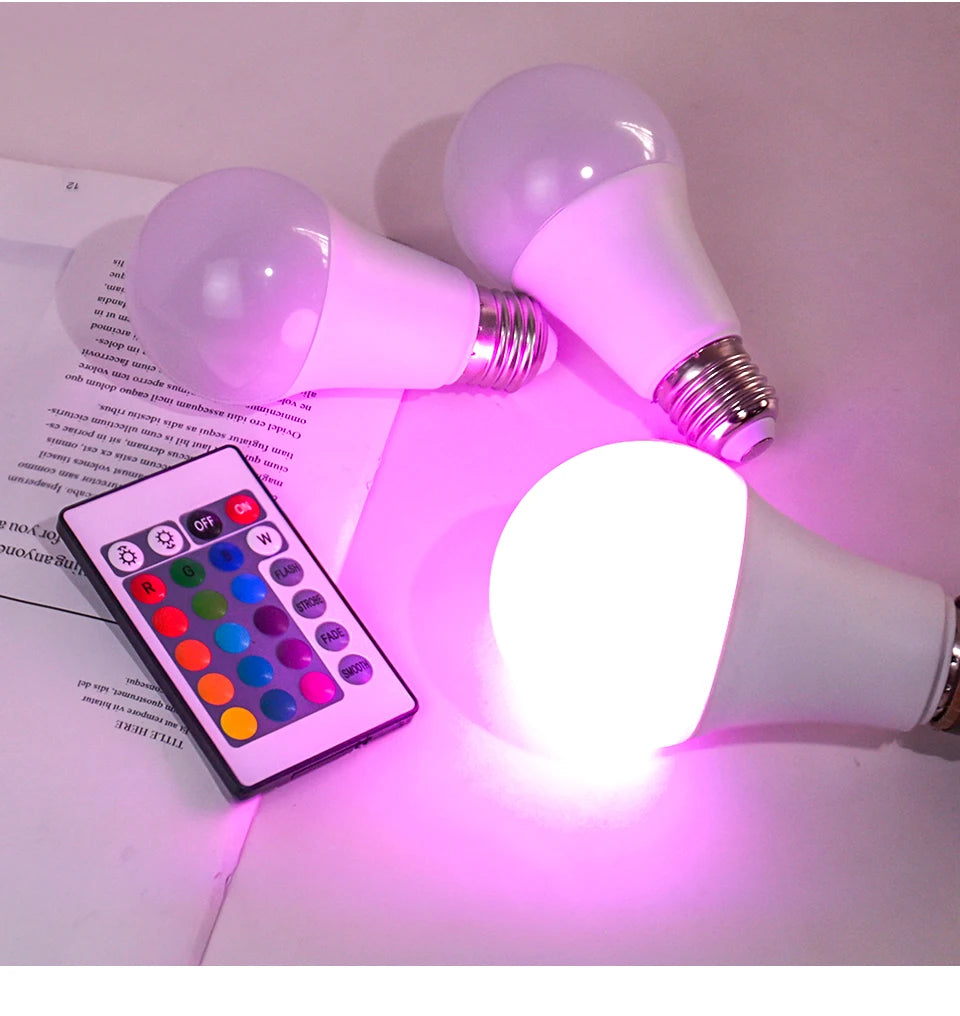 220V E27 RGB LED Light Bulb Bombillas LED 5W 10W 15W IR Remote Control Changeable Colorful RGBW Led Lamp Spotlight Bulb