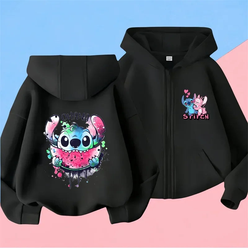 Kawaii Lilo Stitch Zipper Hoodie Kid Clothes Girls Clothing Fashion Baby Boys Clothes Autumn Warm Stitch Sweatshirt Children Top