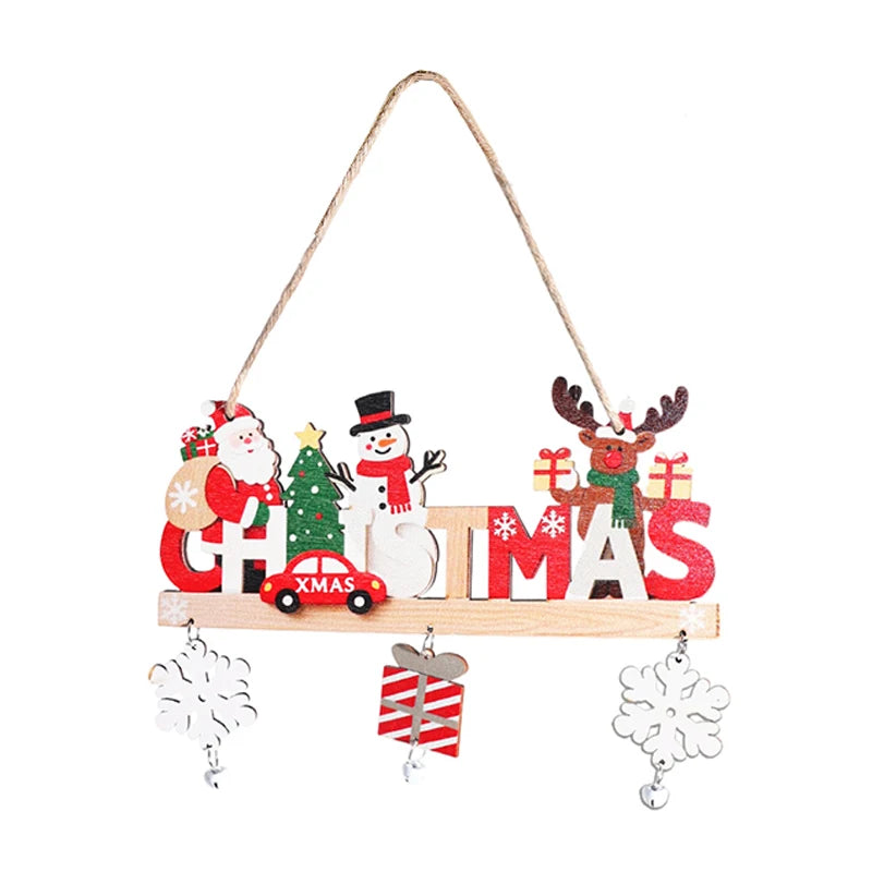 Natal Navidad Christmas Decor Happy New Year Christmas Hanging Pendant Wooden Crafts Santa Claus Wall Ornament