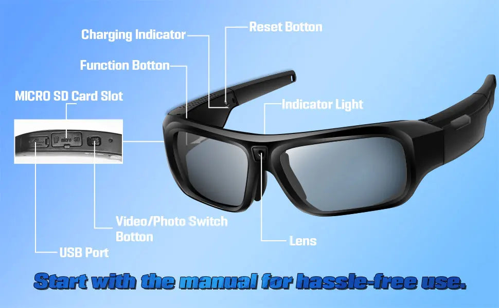 4K HD FPV Smart Glasses WIFI Camera 1080P Video Recording Mini Wireless Bodycam Vlogging POV Action Sports Motorcycle Cycling