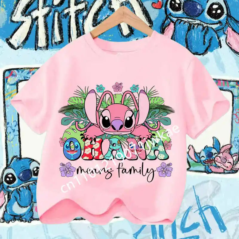 Kawaii Lilo & Stitch Tshirt for Kids Anime Summer Fashion Multiple Children's Cartoon Boy Girls T-shirts Unisex Short Sleeve