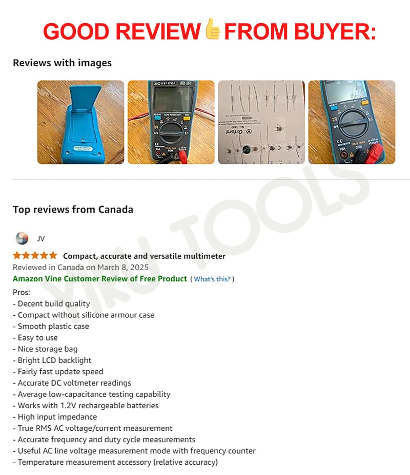 ZOTEK/ZOYI ZT102 Mini 6000 Counts Auto-Ranging Digital Multimeter AC/DC Voltage Current Tester with Temperature Measurement