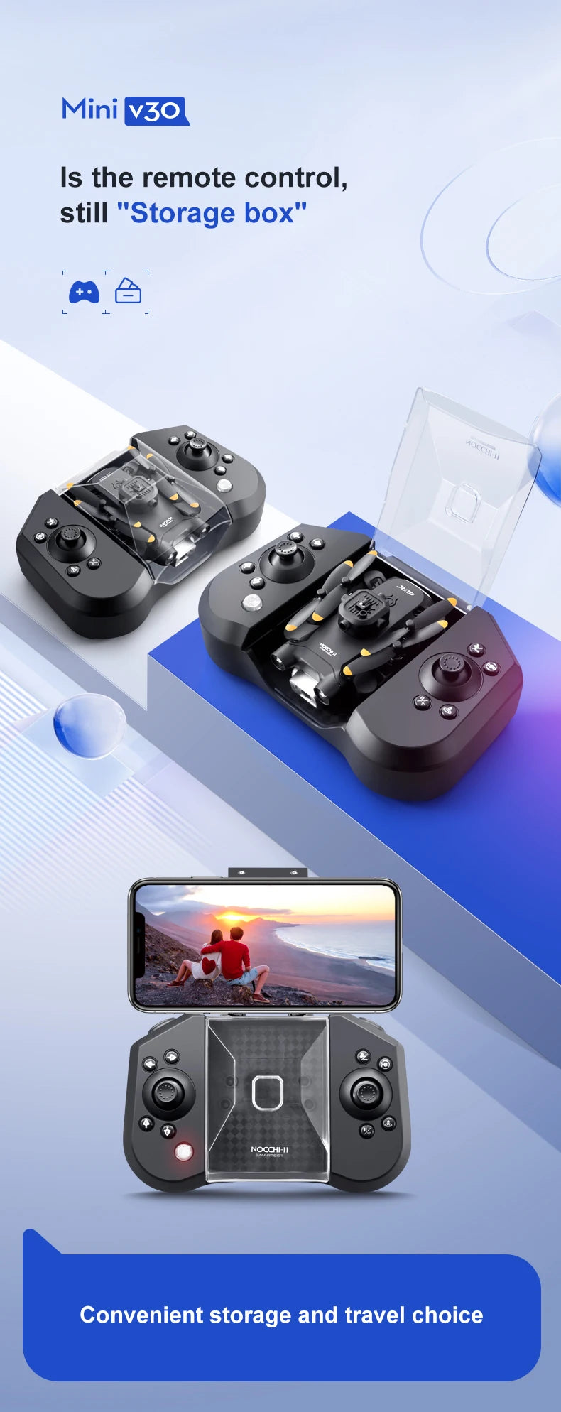 Mini V30 WiFi FPV Drone With 4K HD Dual Camera Obstacle Avoidance Drones Foldable RC Quadcopter Gift for Adults Kid Black Grey