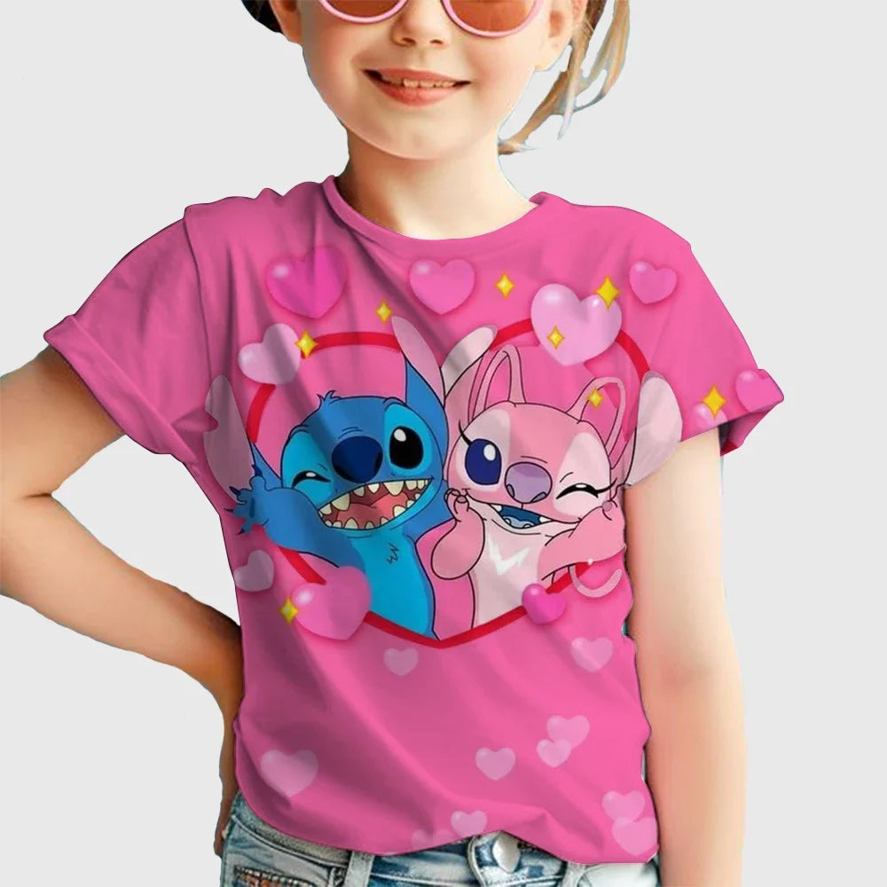 Kawaii Lilo Stitch Cartoon T Shirt Children Kids Stitch Cute Manga T-shirt Y2k Graphic Tshirt Top Tees Stich Boys Clothes Girls