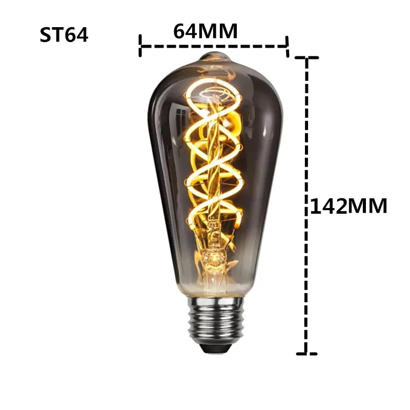 LED  E27 ST64 G80 G95 G125 4W Dimmable220V Smoky Gray Warm GSpiral Filament Bulb  Retro Vintage Decorative Lighting Edison Lamp