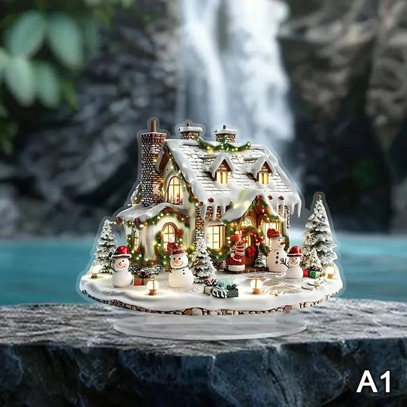 2D Flat Acrylic Christmas Desk Decor With Base Snowman House Rotating Carousel Reindeer Christmas Series Home Office Navidad
