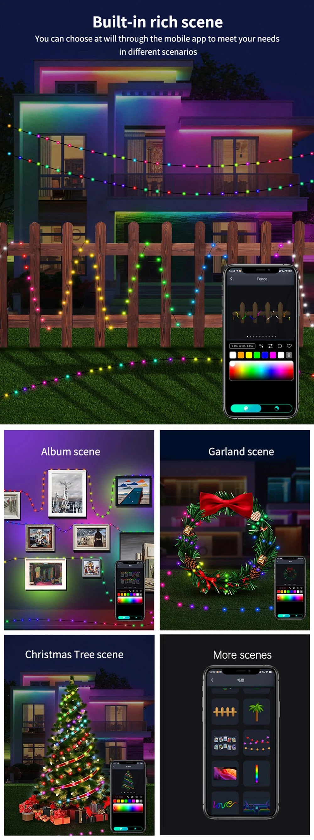 20M RGBIC LED String Bluetooth USB Music Dream Color Light 5V Christmas Birthday Party Garland Decor Fairy Lights Home