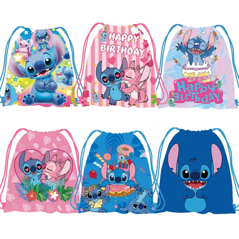6/24pcs Lilo & Stitch Storage Bag Nonwoven Pink Angel Stitch Drawstring Bags Party Decor Kids Birthday Christmas Gift