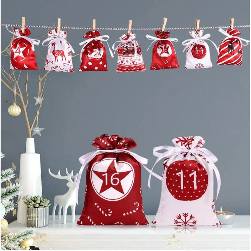 24pcs Christmas Decoration Advent Calendar Gift Bags Kerst Decoratie DIY Paper Stickers Wooden Ornament Xmas Navidad kid Gift
