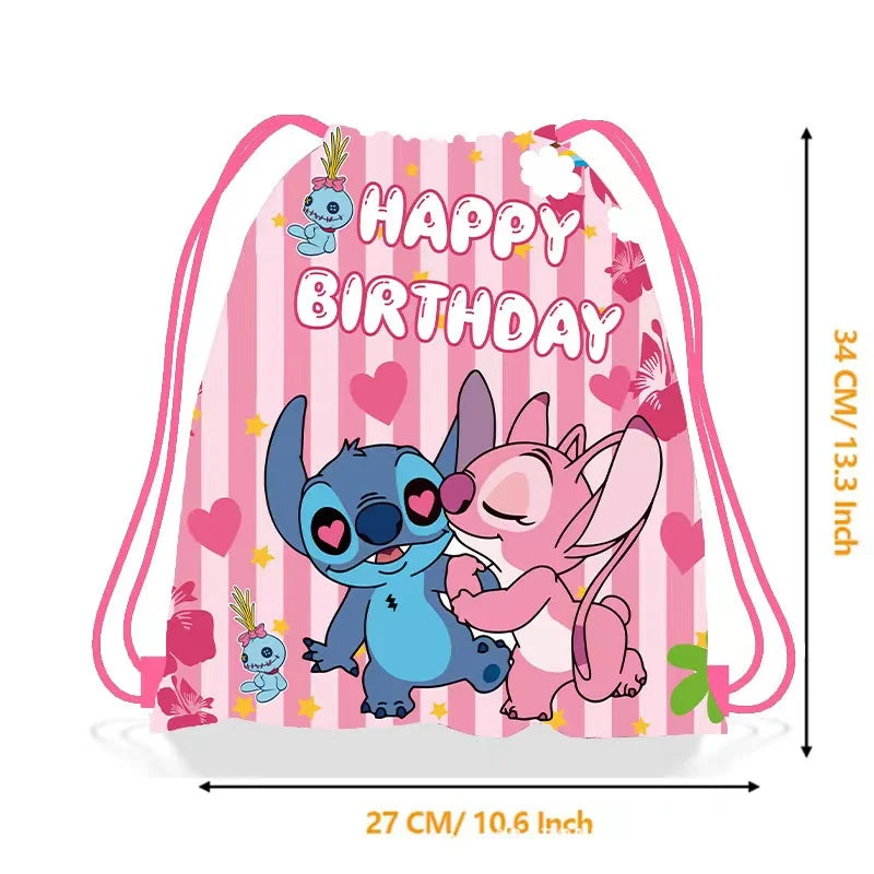 6/24pcs Lilo & Stitch Storage Bag Nonwoven Pink Angel Stitch Drawstring Bags Party Decor Kids Birthday Christmas Gift