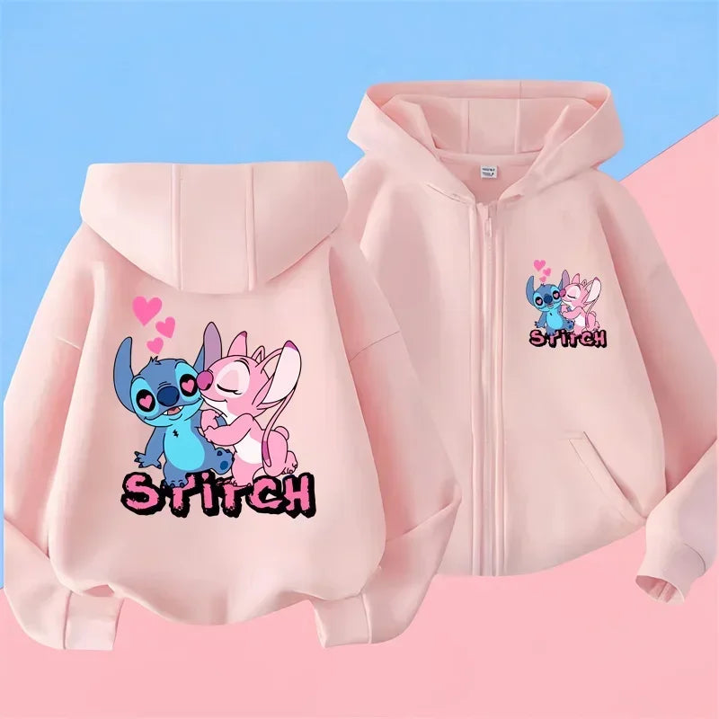 Kawaii Stitch Hoodie Children Cartoon Clothes Kid Girl Boy Lilo and Stitch Zipper Sweatshirt Manga Hoody Baby Casual Top