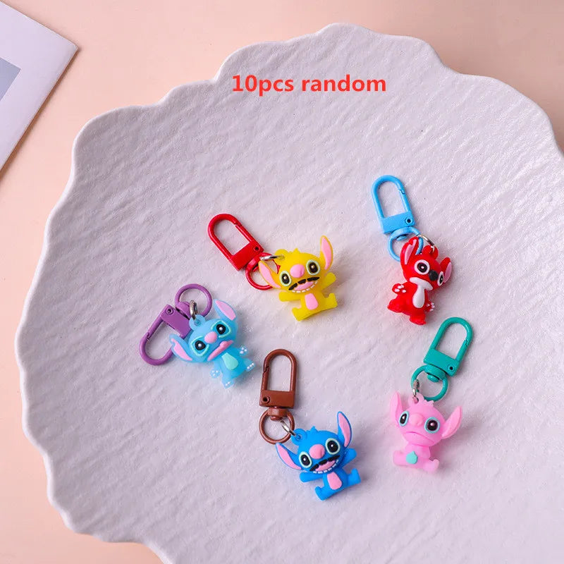 10Pcs/Lot Cartoon Keychain Cartoon Lilo & Stitch Cute Doll Keyring Ornament Key Chain Car Pendant Kids Gifts