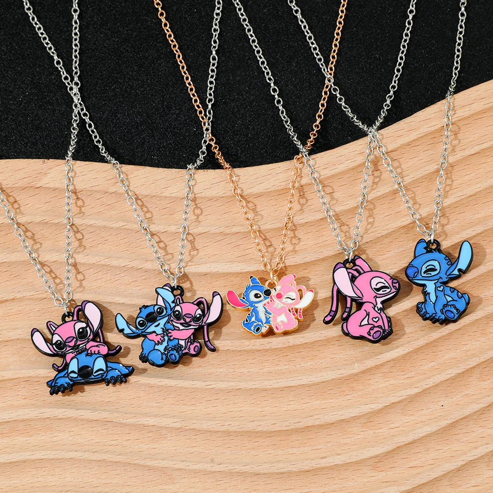 5-Piece Stitch Couple Necklace Set - Lilo & Stitch Matching Jewelry, Ohana Love Gifts for Couples