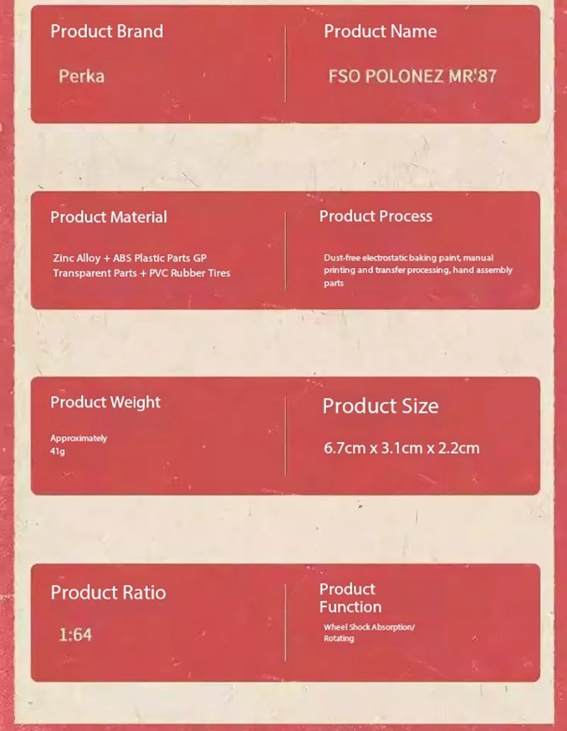 Perka 1:64 Scale FSO Polonez MR'87/M21 GAZ-21 Volga Alloy Car Model Static Display Hobby Collection