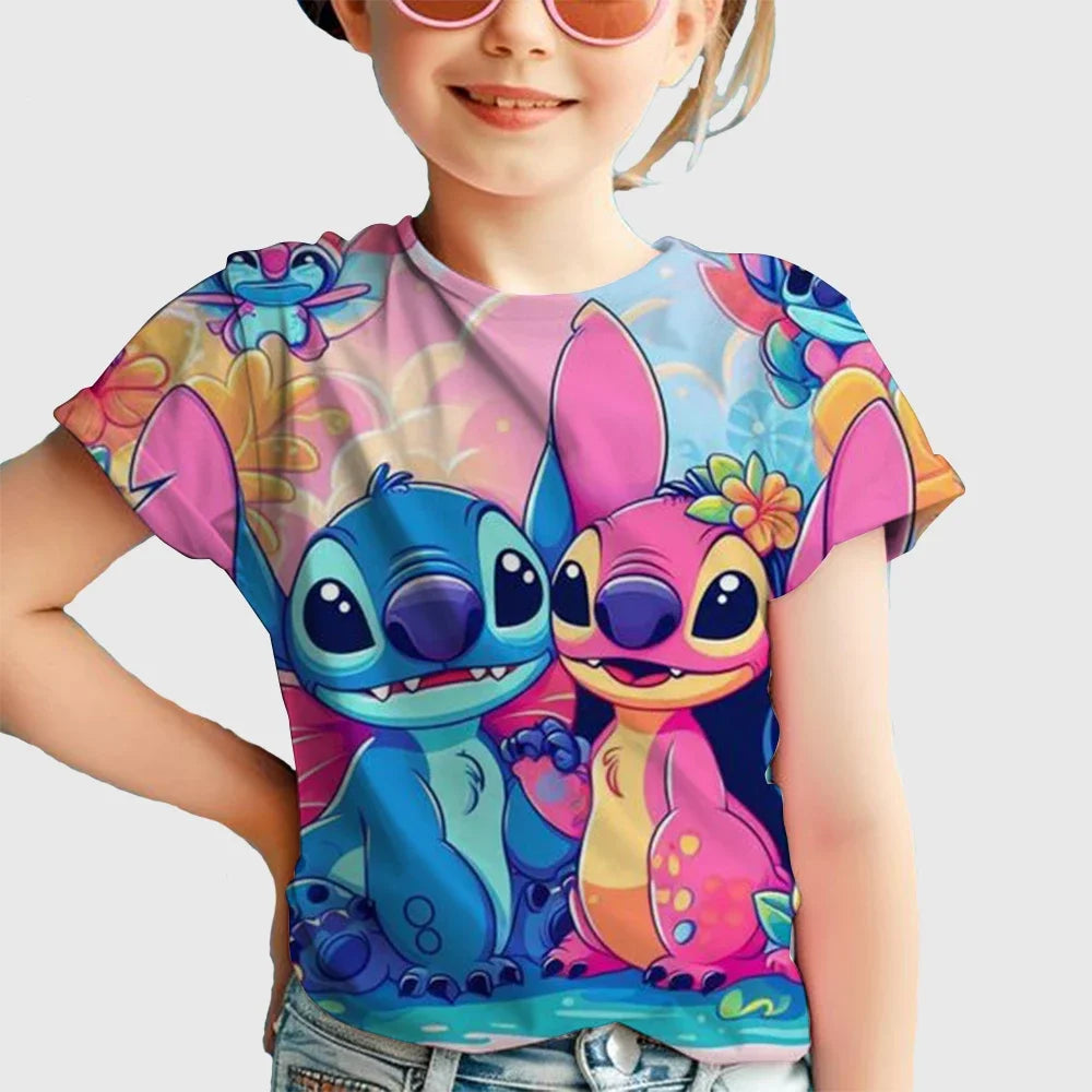 Kawaii Lilo Stitch Cartoon T Shirt Children Kids Stitch Cute Manga T-shirt Y2k Graphic Tshirt Top Tees Stich Boys Clothes Girls