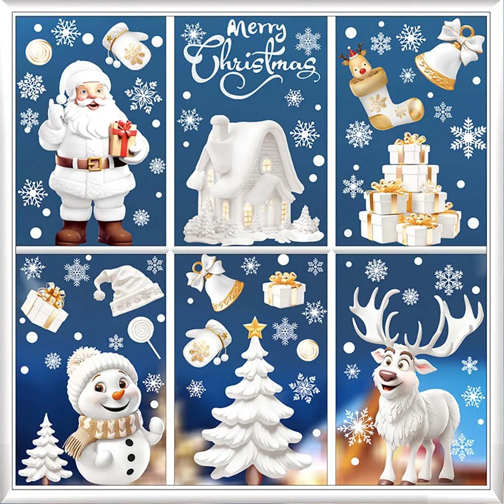 9pcs/set Christmas Window Stickers Xmas Snowflake Snowman Decal New Year Navidad 2025 Gifts Merry Christmas Decoration Home