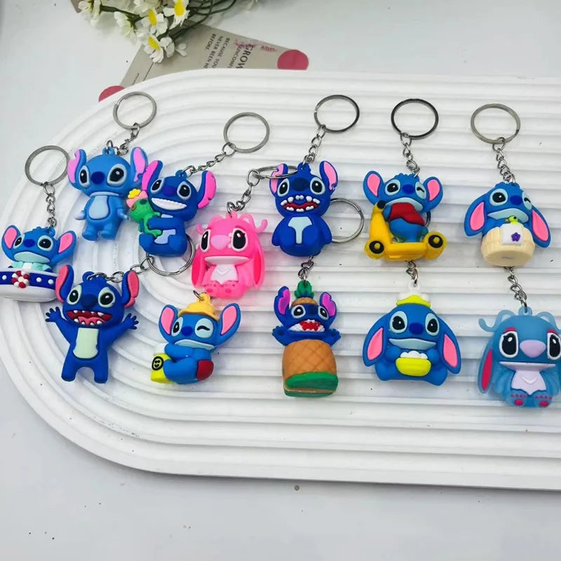 10Pcs/Lot Cartoon Keychain Cartoon Lilo & Stitch Cute Doll Keyring Ornament Key Chain Car Pendant Kids Gifts