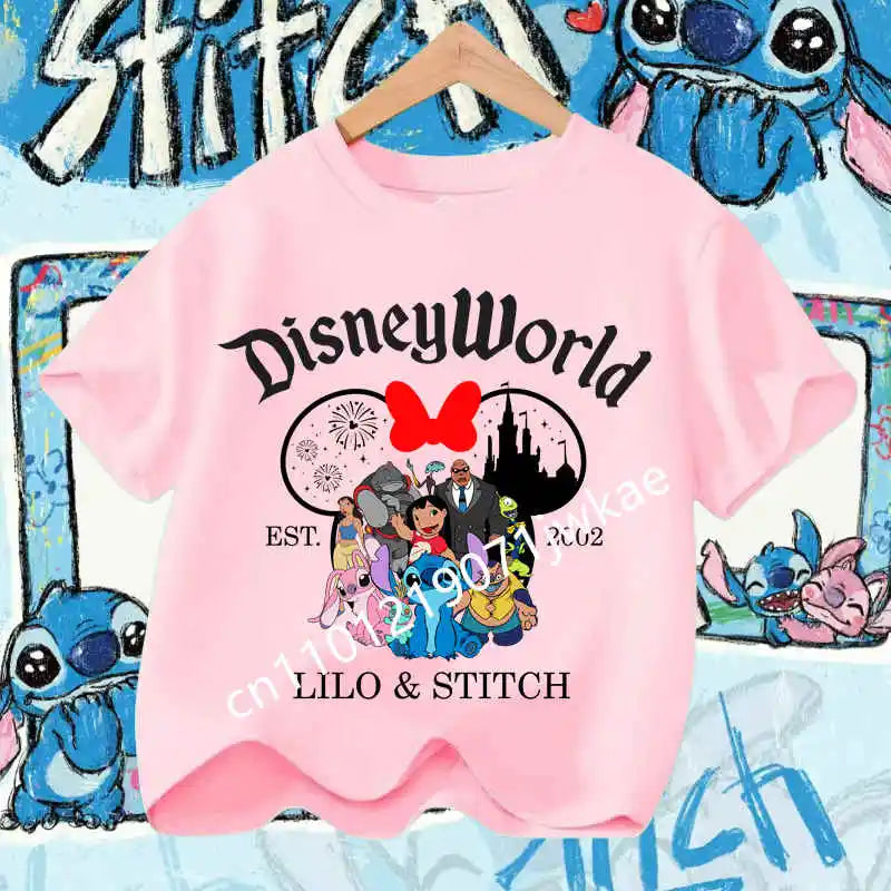Kawaii Lilo & Stitch Tshirt for Kids Anime Summer Fashion Multiple Children's Cartoon Boy Girls T-shirts Unisex Short Sleeve
