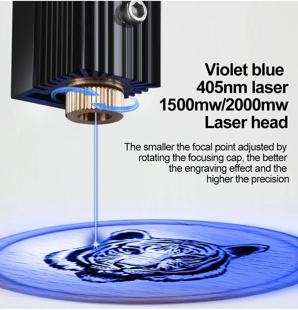 Portable Mini Laser Engraving Machine DIY CNC 405nm Laser 1000/1500/2000mW Adjustable Focus Suitable for Leather and Wood