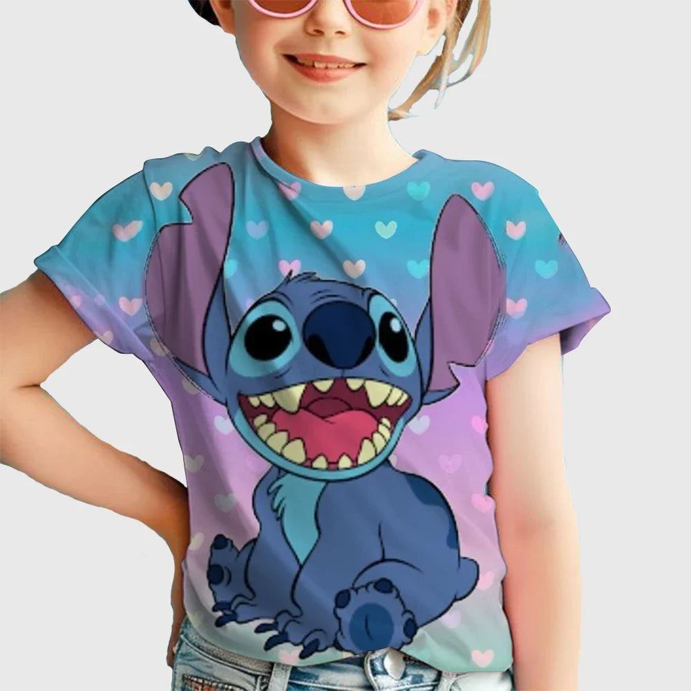 Kawaii Lilo Stitch Cartoon T Shirt Children Kids Stitch Cute Manga T-shirt Y2k Graphic Tshirt Top Tees Stich Boys Clothes Girls