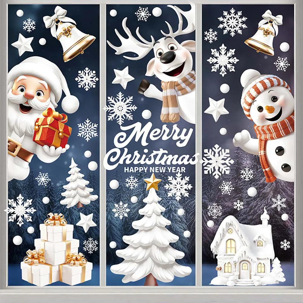 9pcs/set Christmas Window Stickers Xmas Snowflake Snowman Decal New Year Navidad 2025 Gifts Merry Christmas Decoration Home