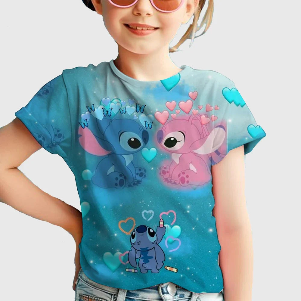 Kawaii Lilo Stitch Cartoon T Shirt Children Kids Stitch Cute Manga T-shirt Y2k Graphic Tshirt Top Tees Stich Boys Clothes Girls