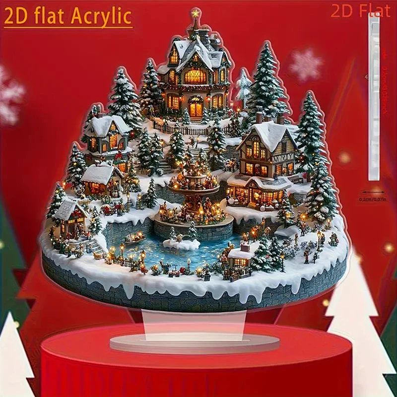 2D Flat Acrylic Christmas Desk Decor With Base Snowman House Rotating Carousel Reindeer Christmas Series Home Office Navidad