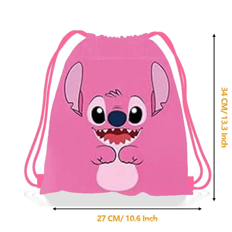 6/24pcs Lilo & Stitch Storage Bag Nonwoven Pink Angel Stitch Drawstring Bags Party Decor Kids Birthday Christmas Gift