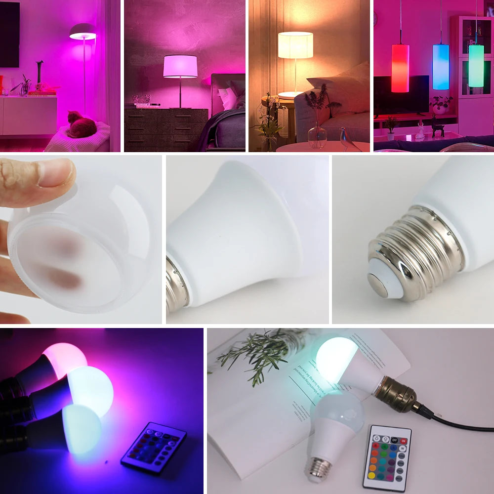 220V E27 RGB LED Light Bulb Bombillas LED 5W 10W 15W IR Remote Control Changeable Colorful RGBW Led Lamp Spotlight Bulb