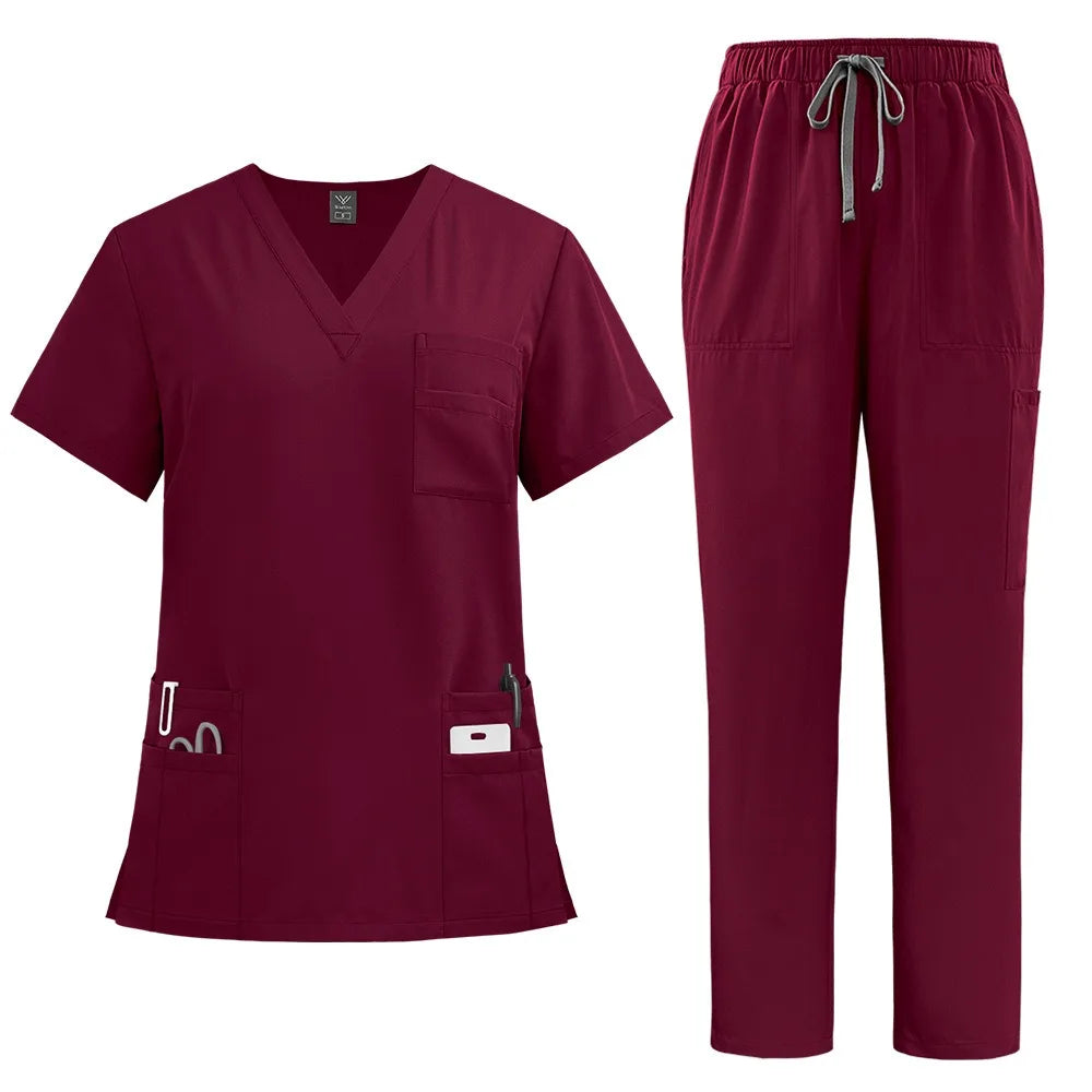 Soft Pink Clinical Uniform with Pockets Scrub Top & Pants Woman Pharmacy Workwear Work Clothes Healthcare Scrubs Sets Veterinary
