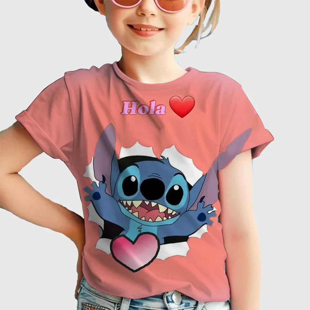 Kawaii Lilo Stitch Cartoon T Shirt Children Kids Stitch Cute Manga T-shirt Y2k Graphic Tshirt Top Tees Stich Boys Clothes Girls
