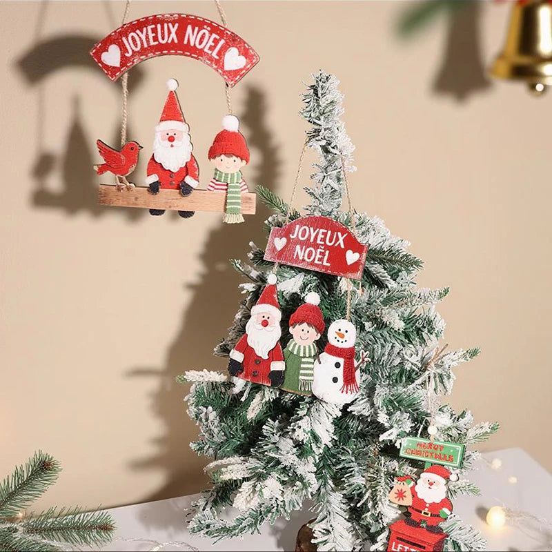 Natal Navidad Christmas Decor Happy New Year Christmas Hanging Pendant Wooden Crafts Santa Claus Wall Ornament