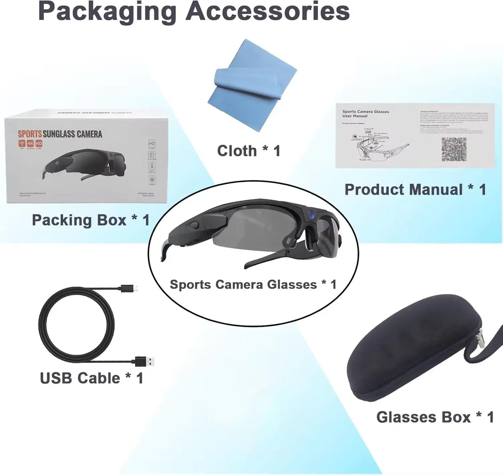 4K HD FPV Smart Glasses WIFI Camera 1080P Video Recording Mini Wireless Bodycam Vlogging POV Action Sports Motorcycle Cycling