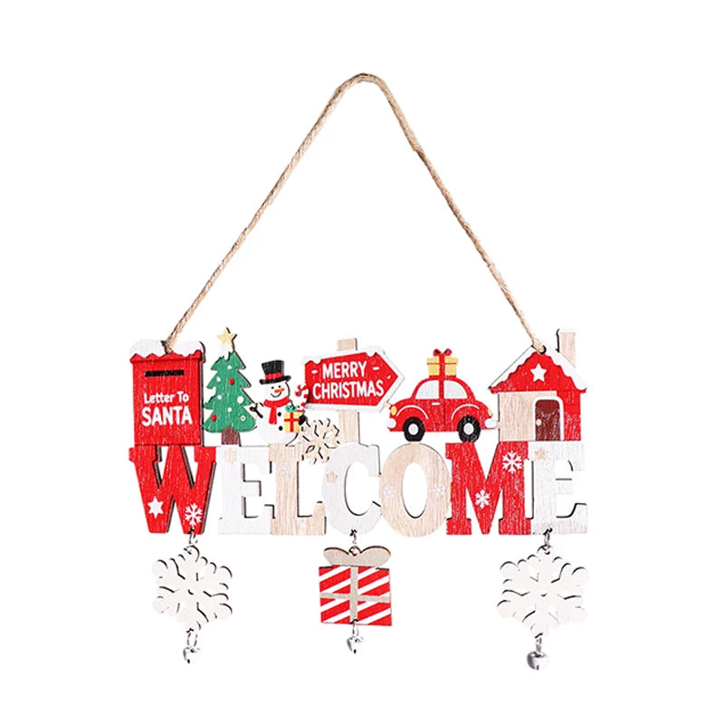 Natal Navidad Christmas Decor Happy New Year Christmas Hanging Pendant Wooden Crafts Santa Claus Wall Ornament