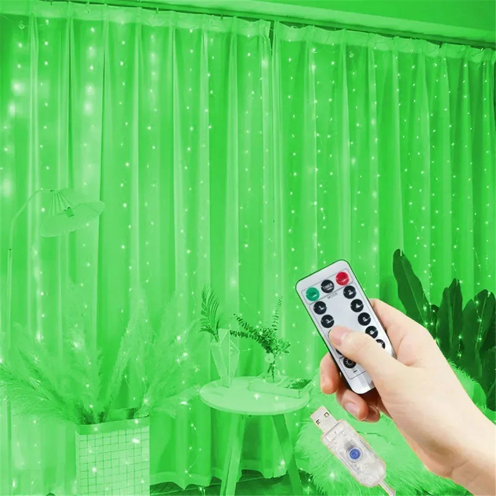 Wedding Garland Fairy Lights Outdoor 8 Mode LED USB Curtain Light String Christmas Tree Holiday Decoration Garden Light