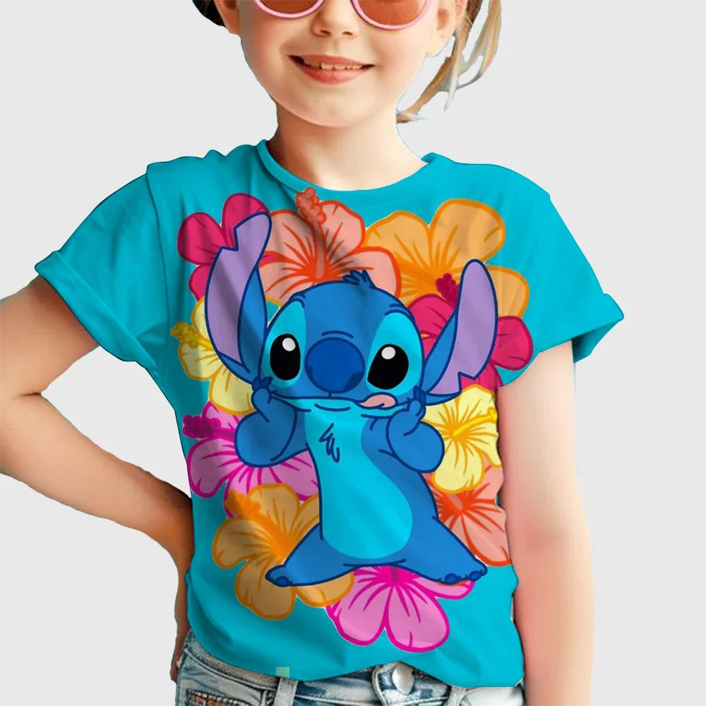 Kawaii Lilo Stitch Cartoon T Shirt Children Kids Stitch Cute Manga T-shirt Y2k Graphic Tshirt Top Tees Stich Boys Clothes Girls