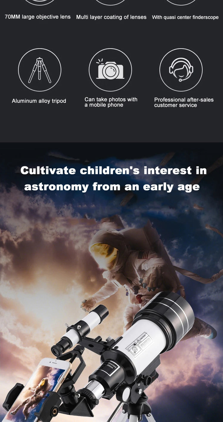 Professional Astronomical Telescope F30070 Monocular 150 Times Zoom HD Night Vision  View Moon Star  AZM70300 Stargazing