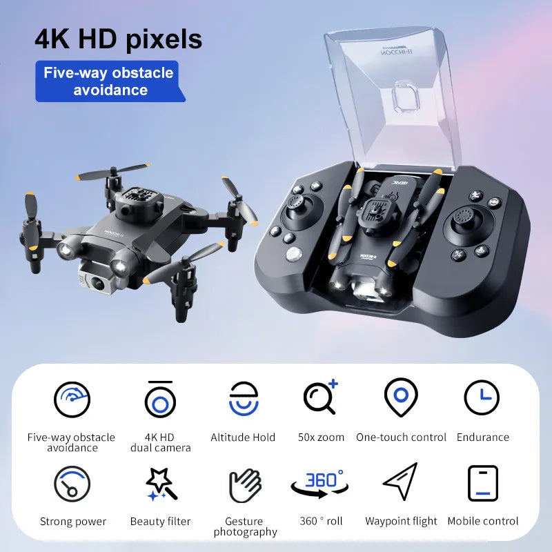 Mini V30 WiFi FPV Drone With 4K HD Dual Camera Obstacle Avoidance Drones Foldable RC Quadcopter Gift for Adults Kid Black Grey