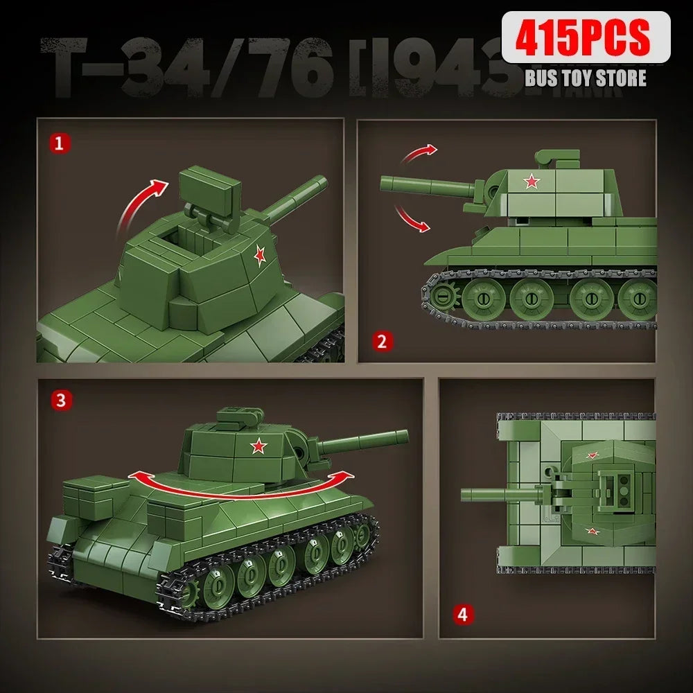Ww2 German Light Tank PZ.KPFW.38(T)A Military Series WW2 Tank Building Blocks  Bricks Model Set Toys for Kids Gifts