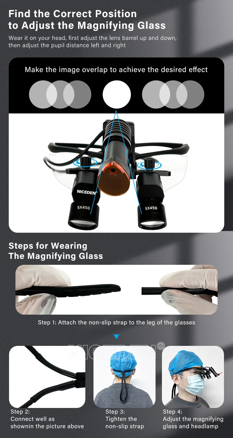 Lupas 5x Lupa Binocular Dental 5w LED Medicina De Laboratorio Lente De Aumento Binocular Luz Equipo Quirúrgico Dental