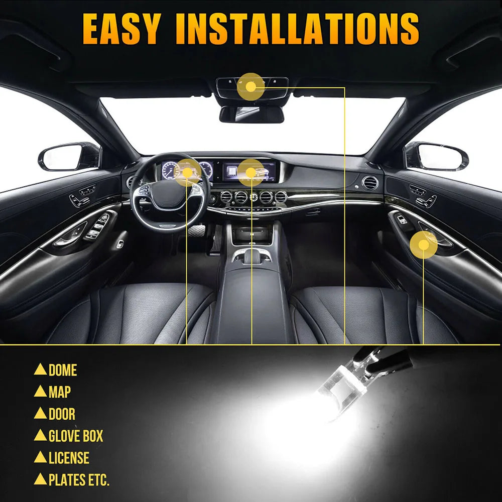 T10 W5W LED CAR Canbus Glass COB 6000k Reading Dome Lamp Marker Wedge License Plate Light Bulb 168 194 192 DC 12V White Blue Red